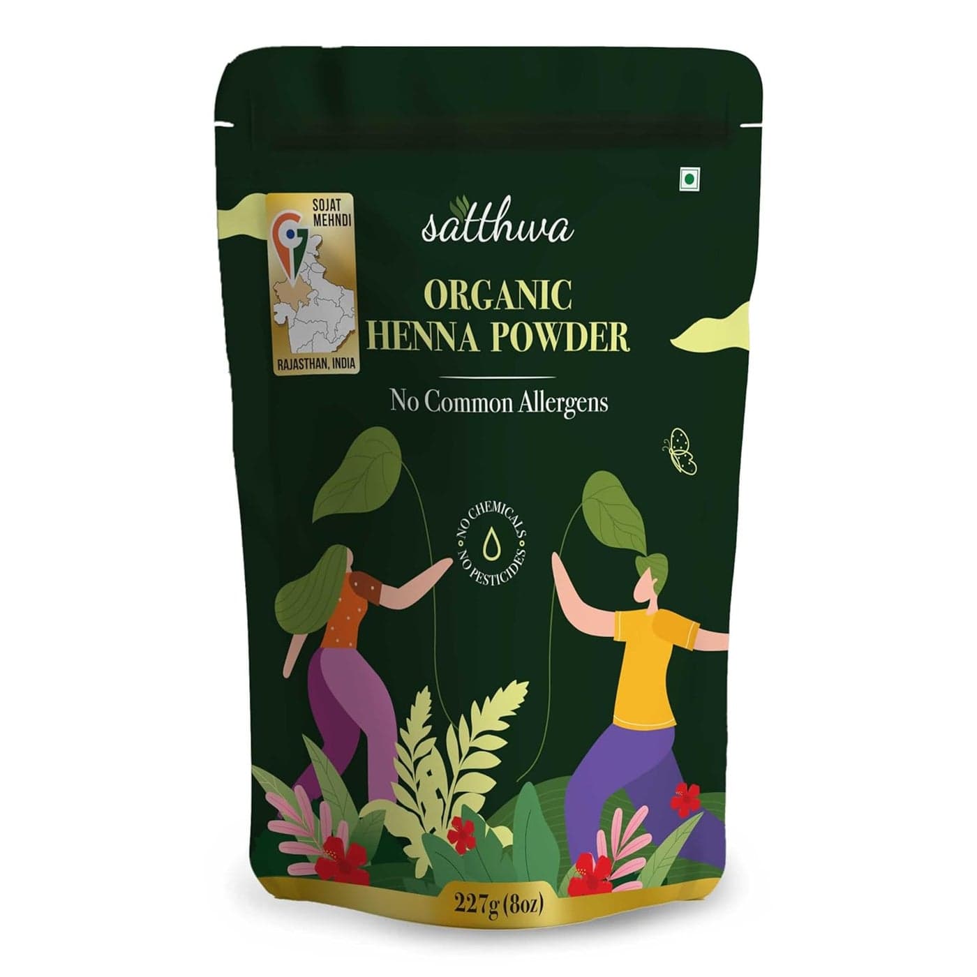 Satthwa Organic Henna Powder Mehndi Powder 227gm 8oz 100 Pure and Natural Lawsonia Inermis Henna for Cools Scalp Nourishes Deep Conditions Rich Brown Hair Colour and Covering Greys