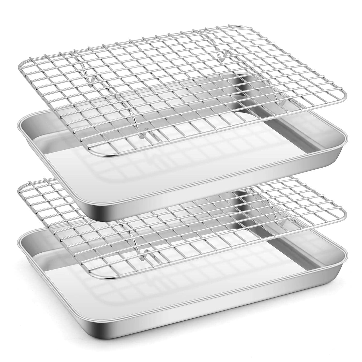Metal Toaster Oven Tray with Rack Set Efar 105x83 Baking Sheet Broiling Pan with Stainless Steel Wire Grate Rack for Cooking Baking Bacon Steak Cooling Cookie Dishwasher Safe
