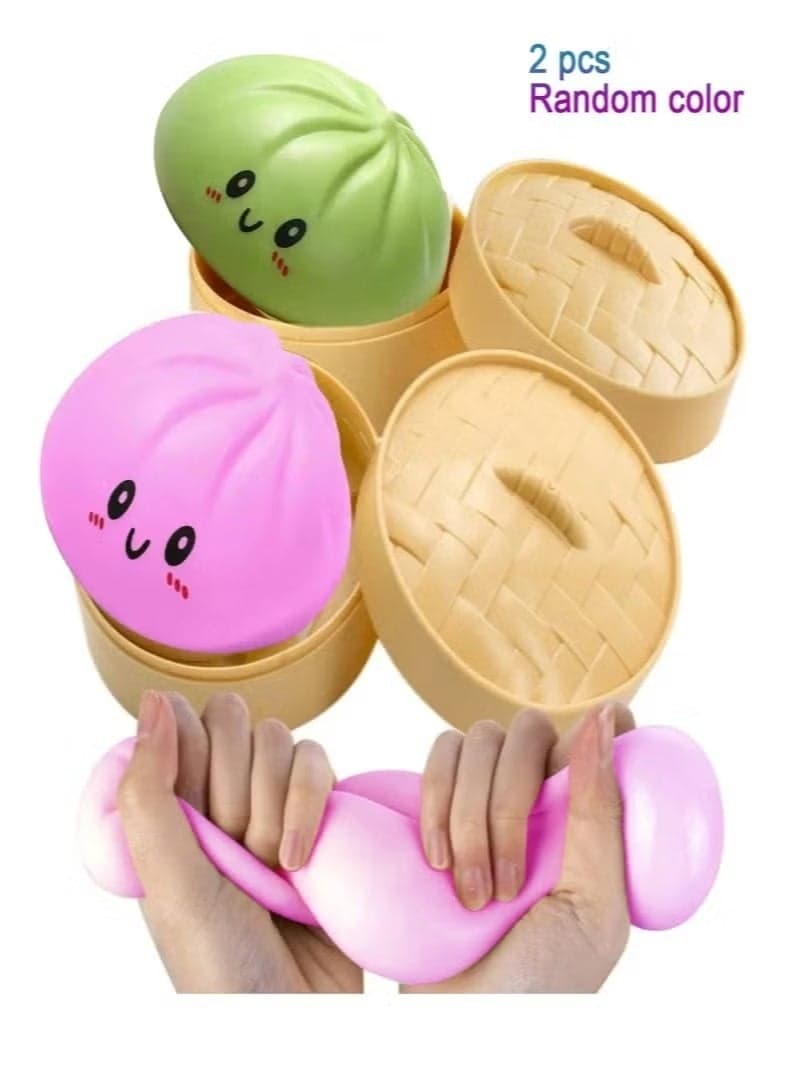 2-Piece Dumpling Squishy Stress Ball Toy Set, Steamed Bun Stress Relief Squeezing Fidget Toy for Kids and Adults, Random Colors
