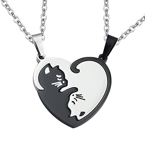 YALLNASL Cat Matching Necklaces Heart Pendant Necklace for Women Men Relationship Friendship Necklaces for 2 Cat Necklace for Couples Best Friends BFF Christmas Birthday Gift