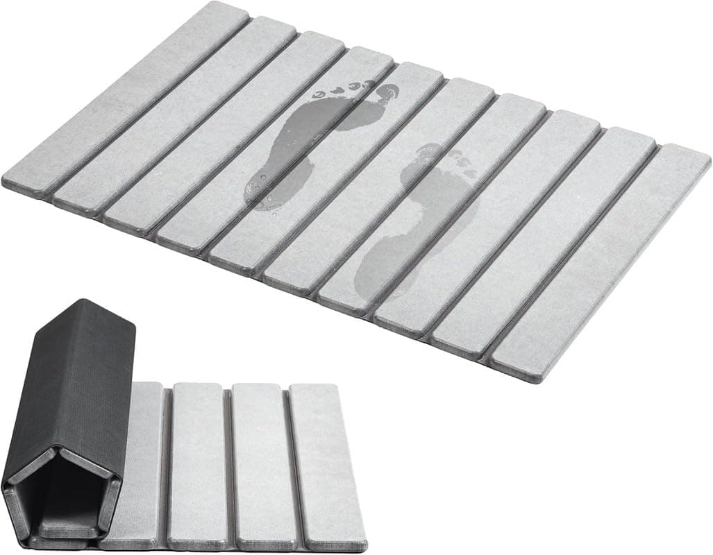 AWW Foldable Stone Bath Mat Super Absorbent Diatomaceous Earth Mats NonSlip 236 x 155 Inch Quick Drying Mat Compact and Easy to Store Bath Mats for Bathroom Easy to Clean Light Grey