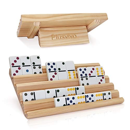 plusvivo Domino Racks Set of 2 Wooden Domino Trays Holders Organizer for Mexican Train and Other Dominoes Games 10 x 55 x 079 Inches Dominoes NOT Included