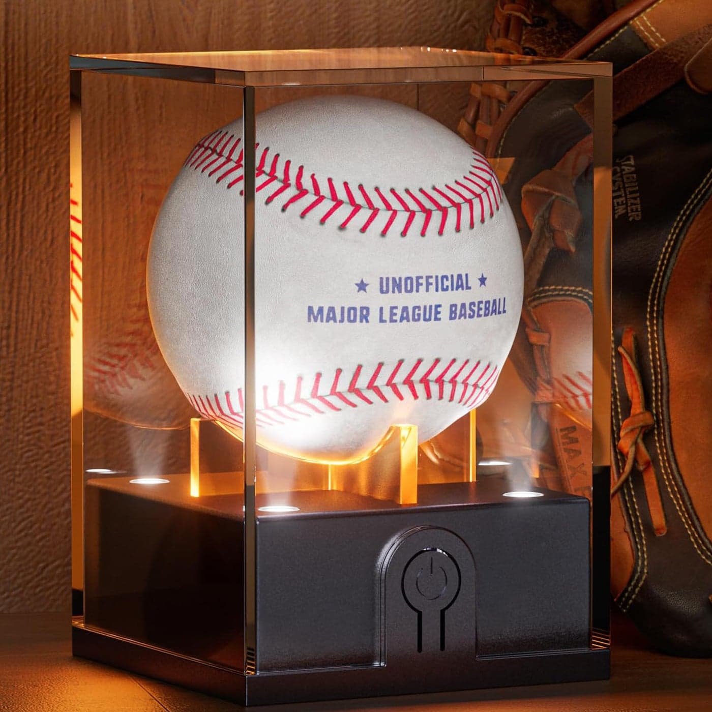 Leshein Baseball Display Case with Led Light Light up Baseball Case for Display Acrylic Baseball Holder Display Case UV Protected Clear Baseball Stand Baseball Cube for Memorabilia Baseball Gifts