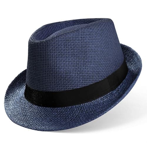 BABEYOND Straw Trilby Fedora Hat for Men-1920s Felt Panama Hat Short Brim Summer Cap with Ribbon