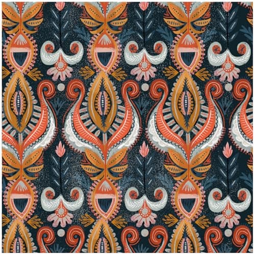 HAOKHOME Vintage Peel and Stick Wallpaper Floral Boho Wall Paper Removable for Bedroom Navy/Pink/Orange Contact Paper 17.7in x 9.8ft