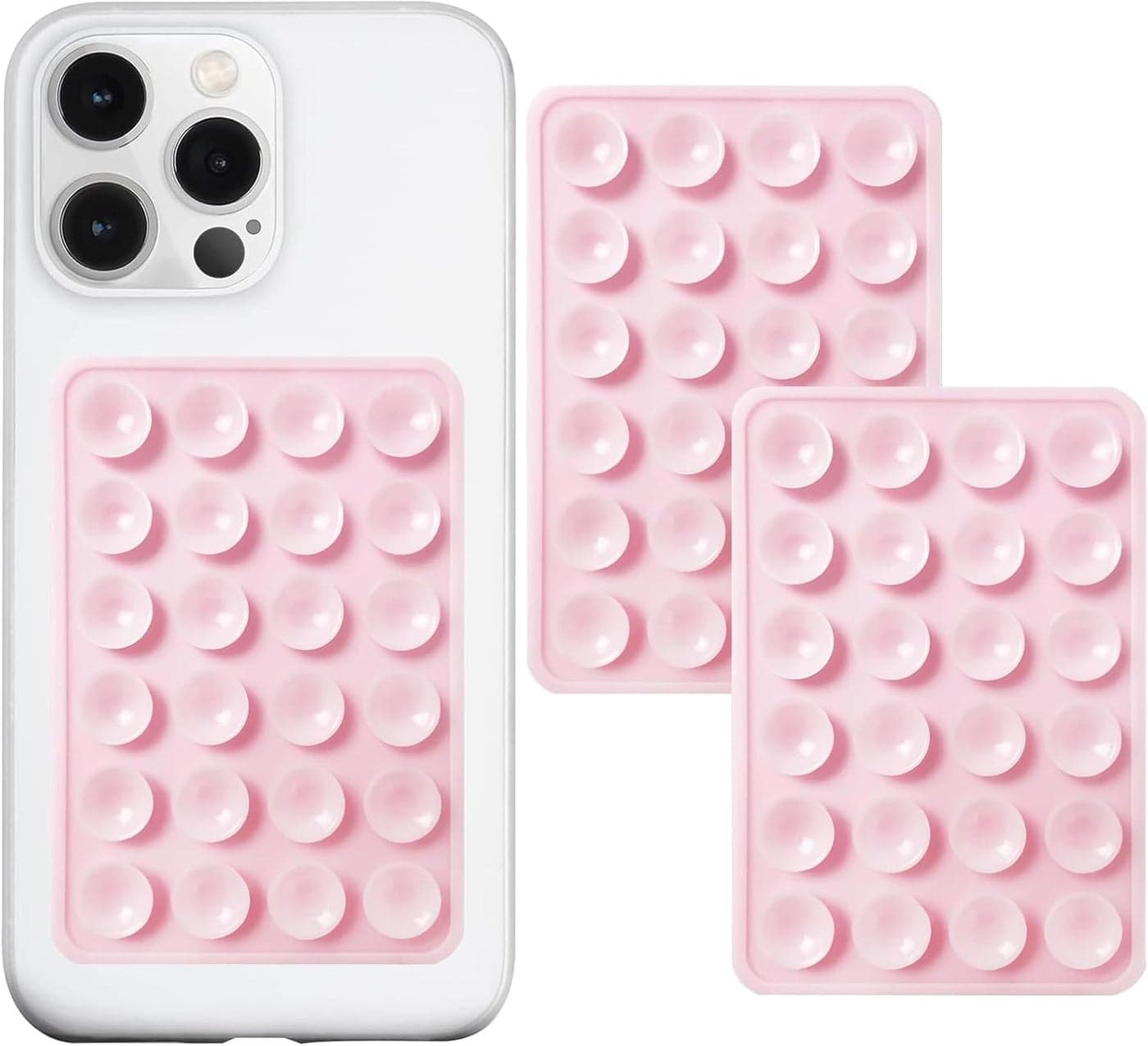 2 Pack Silicone Suction Phone Case Mount, Silicon Adhesive Suction Cup Phone Mount, Non Slip Sticky Phone Grip for CellPhone, Strong Grip Holder for Selfies and Videos, Light Pink