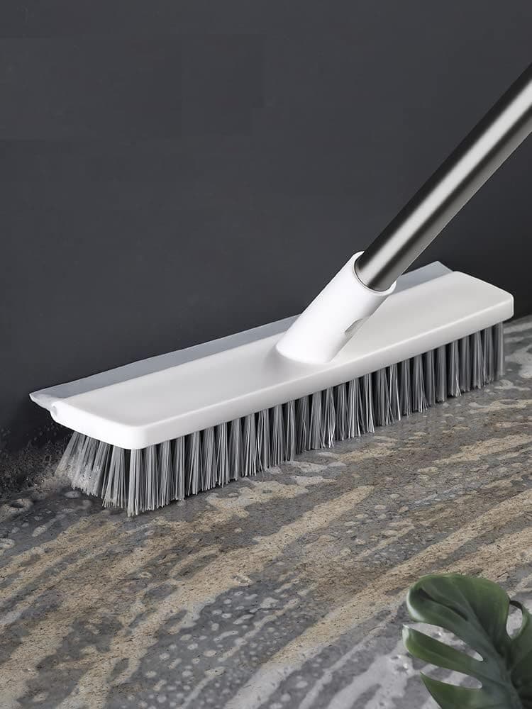 Zorzel Adjustable Floor Scrub Brush with Long Handle 2in1 Stiff Bristle Scrubber and Squeegee Perfect for Cleaning Deck Bathroom Tub Tile Grout Kitchen Swimming Pool Patio Garages