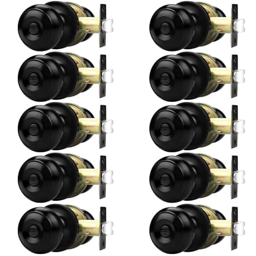 Probrico Bathroom Door Knobs, 10 Pack Interior Door Handles Privacy Function, Keyless Doorknob for Bedroom Bath, Matte Black Finish Door Knob with Solid Latch