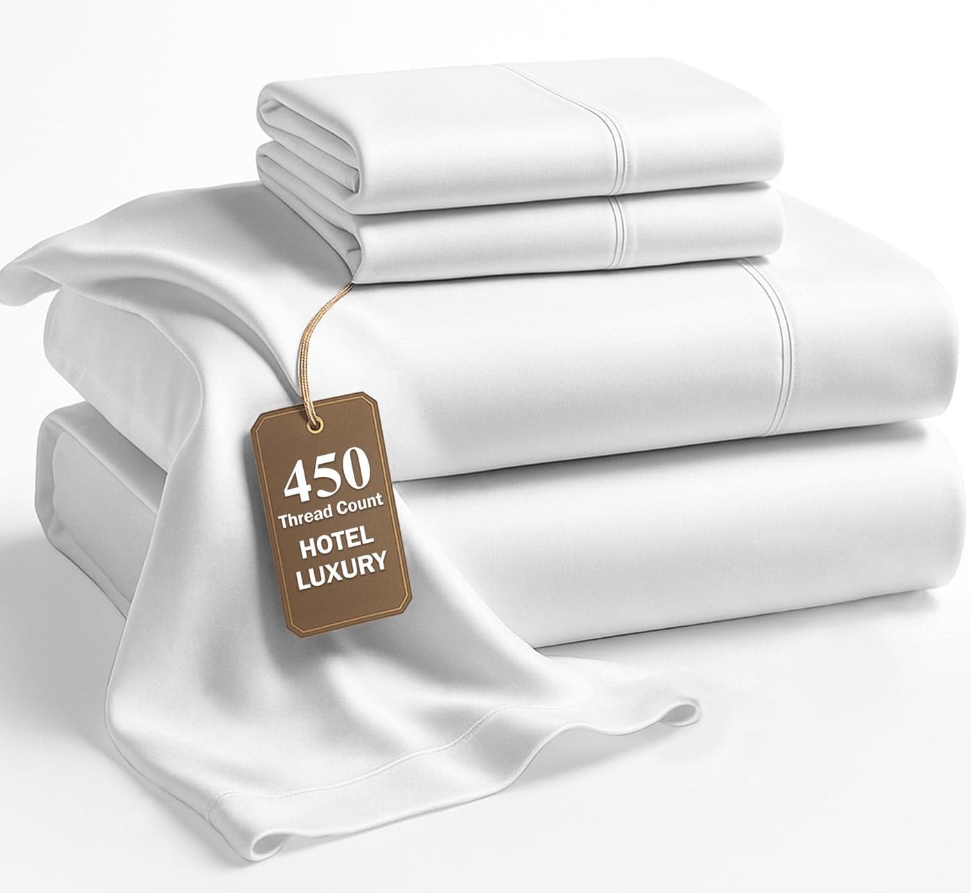 LANE LINEN Queen Sheet Set - 450 Thread Count Premium Soft Long Staple 100% Cotton Sheets, Hotel Luxury Sateen Silky Finish, Snug Fit 15" Deep Pocket, Low Pill, Machine Washable - White Sheets