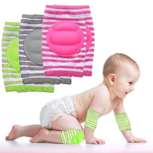 BabyMoon Baby Padded Knee Pads for Crawling, Anti-Slip Stretchable Elastic Cotton Soft Breathable Comfortable Kids Knee Cap Elbow Safety Protector