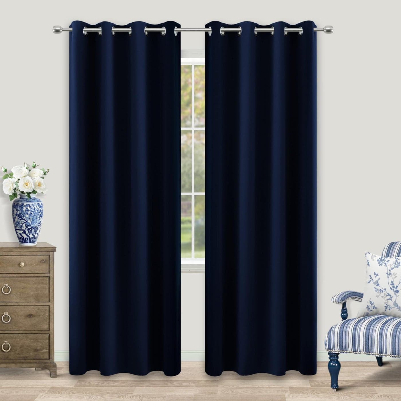 KOUFALL Navy Blue Blackout Curtains for Living Room 84 Inch Length 2 Panels Set Window Drapes Thermal Insulated Room Darkening Curtain for Bedroom Boys 84 Inches Long Grommet Dark Blue