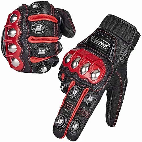 ILM Alloy Steel Leather Hard Knuckle Touchscreen Motorcycle Bicycle Motorbike Powersports Racing Gloves (XXL, (Leather) RED) Model 10CL