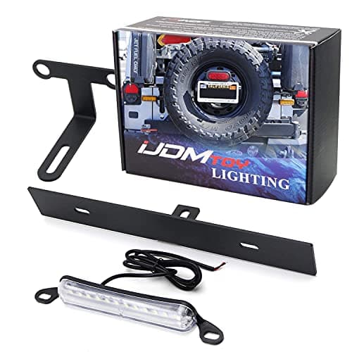 iJDMTOY Rear Spare Tire Mount License Plate Relocator Bracket w/ 12-SMD LED License Plate Light Compatible With Jeep 2007-2017 Wrangler JK