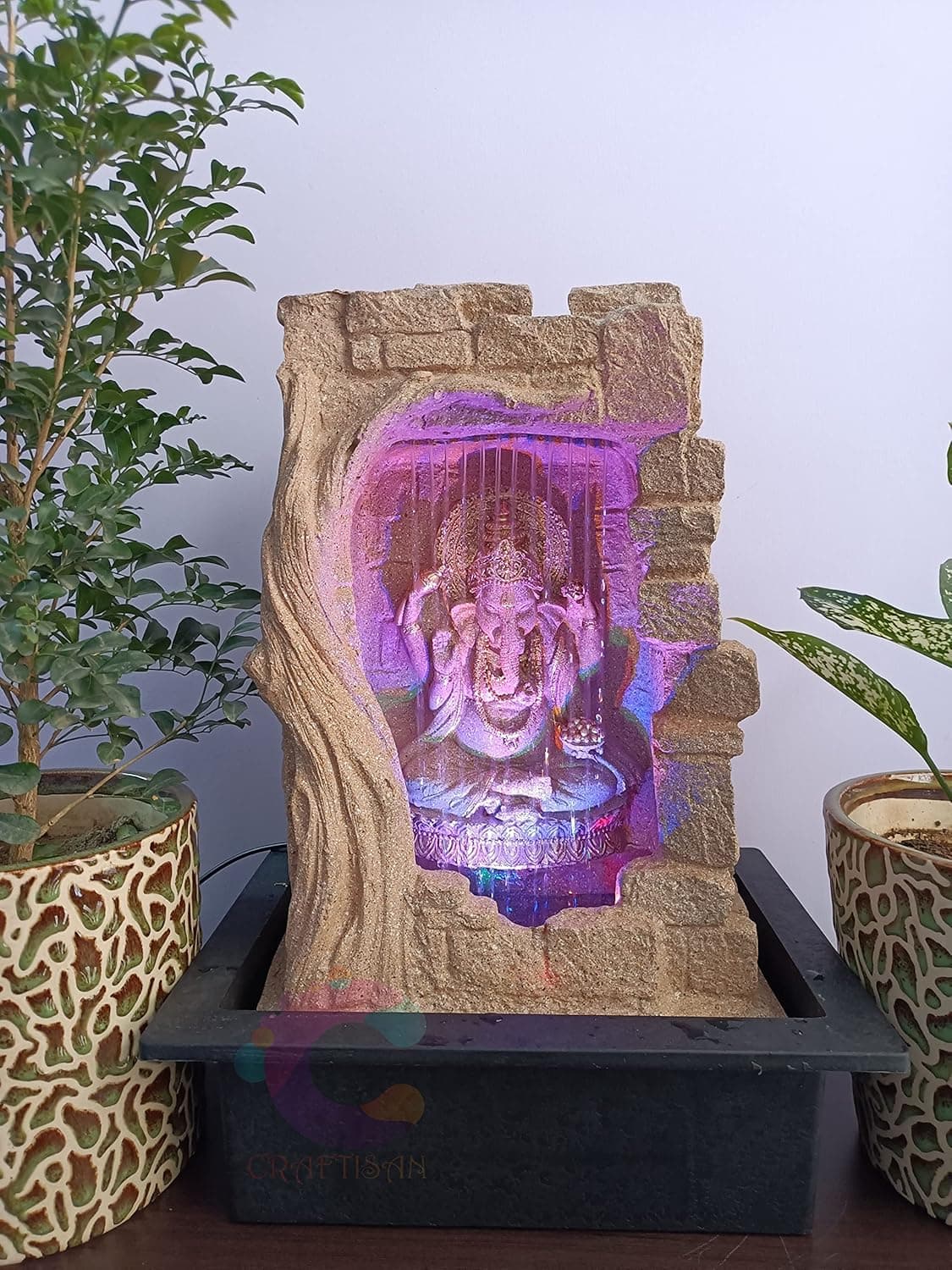 Craftisan Ganesha Ganpati Waterfall Table Top Water Fountain for Home DcorOfficeIndoor OutdoorGardenPuja RoomVaastu Yellow Stone
