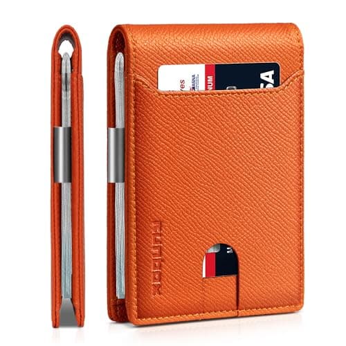 RUNBOX Slim Wallets for Men - Leather Money Clip Mens Wallet - RFID Blocking Front Pocket Bifold Wallet - Thin Credit Card Holder with Gift Box