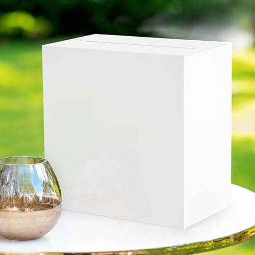 Lemicin White Acrylic Wedding Card Box, Large DIY Card Box Blank No Print for Wedding Reception, Graduation Party, Bridal Shower, Keepsake Party Favor, Cosmetic Home Decor (10 x10 x 5.5 Inch)