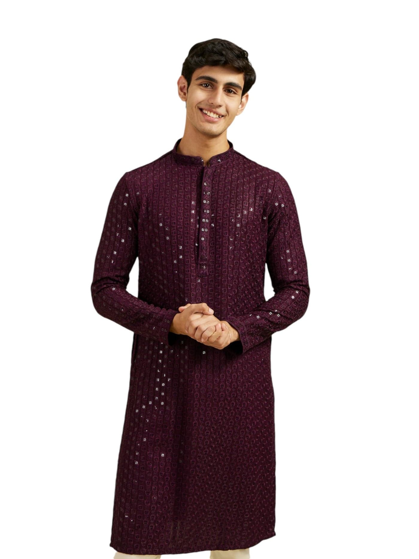 DIWAS BY MANYAVAR Men's Viscose Embroidery|Sequin Work Kurta (Purple,M)