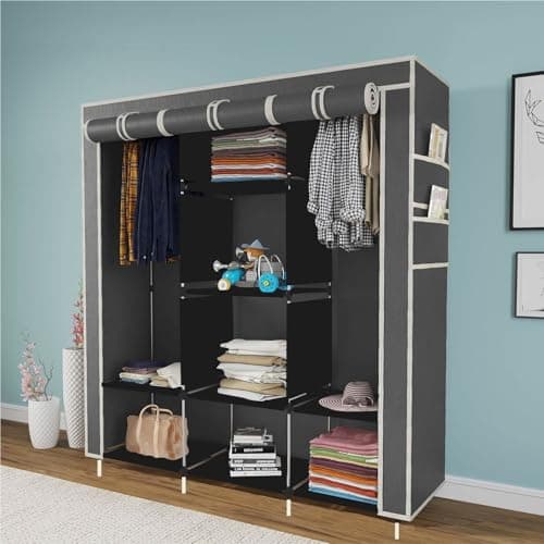GTC almirah for Clothes Multipurpose Collapsible Wardrobe Non-Woven Fabric 90 GSM (88330) (Grey)