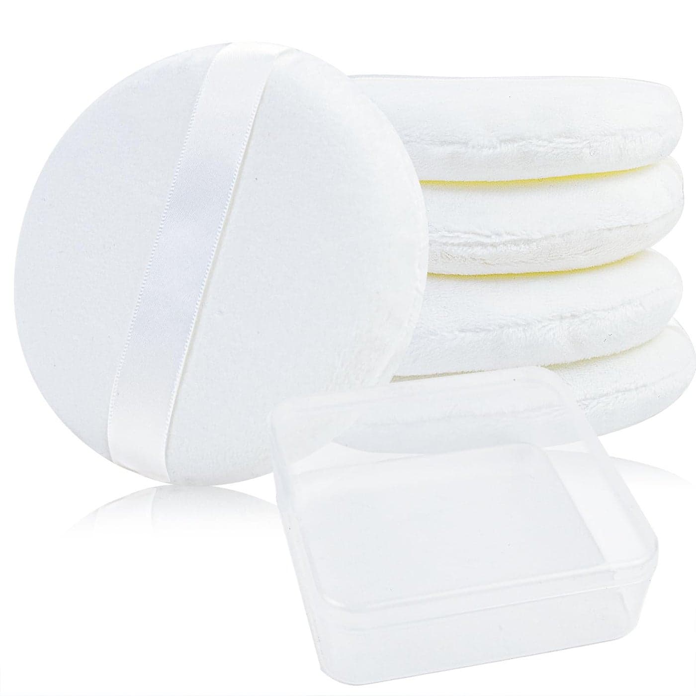 5 Pack Extra Large Body Powder Puff and Container Soft Cotton 413 Inch Dusting Puffs with Washable Round Container for Woman Baby Body Face Loose Powder