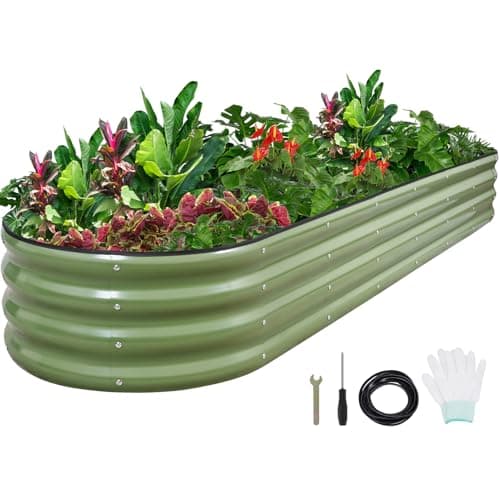 1MORE Galvanized Raised Garden Bed- Planter Garden Boxes Outdoor, Raised Beds for Gardening,8x2x1ft Metal Garden Bed Kit for Vegetables Flower, Planter Raised Beds with Tools.Green