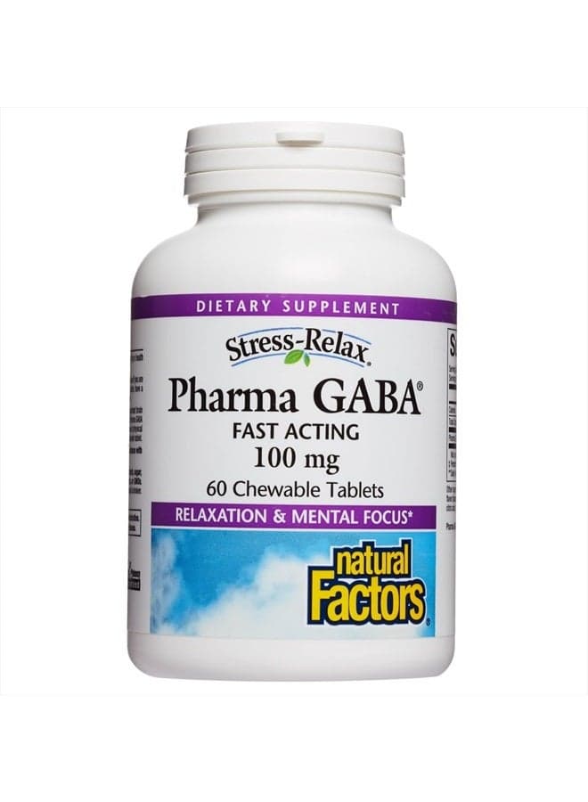 Stress-Relax Chewable Pharma GABA 100 mg by Natural Factors, Non-Drowsy Stress Support for Relaxation and Mental Focus, Tropical Fruit Flavor, 60 Tablets