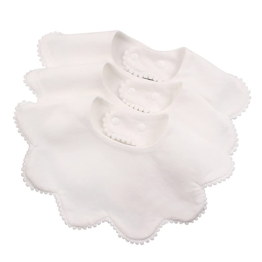 JANGANNSA 3 PCS White Flower Baby Bibs Infant Burp Clothes for Baby Girls Saliva Towel Cotton Infant Toddler Girls Bibs 3PCSWhite