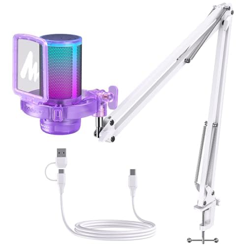 MAONO USB Gaming Microphone with Noise Cancellation RGB Condenser Microphone for Streaming Podcasts Twitch YouTube Discord PC Computer Mac PS4 PS5 DGM20S Purple