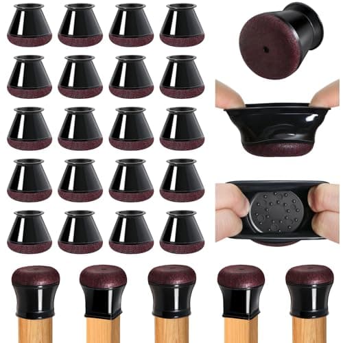 OCONDA 20 Pcs Chair Leg Floor Protectors for Hardwood Floors, Black Rubber Furniture Sliders with Felt, Silicone Furniture Leg Caps Covers (Fit Round Diameter:9/16" to 12/16")
