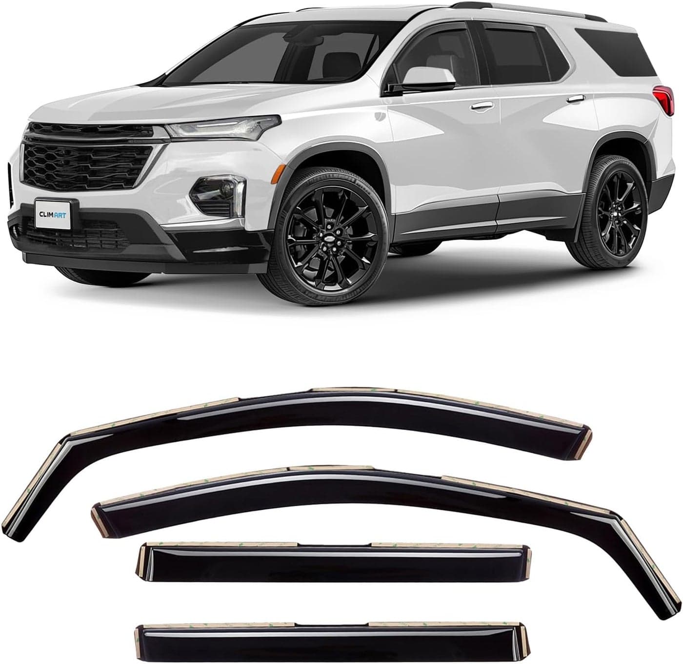 CLIM ART In-Channel Rain Guards for Chevrolet Traverse 2018-2023 - Dark Smoke Window Deflectors (4pcs)