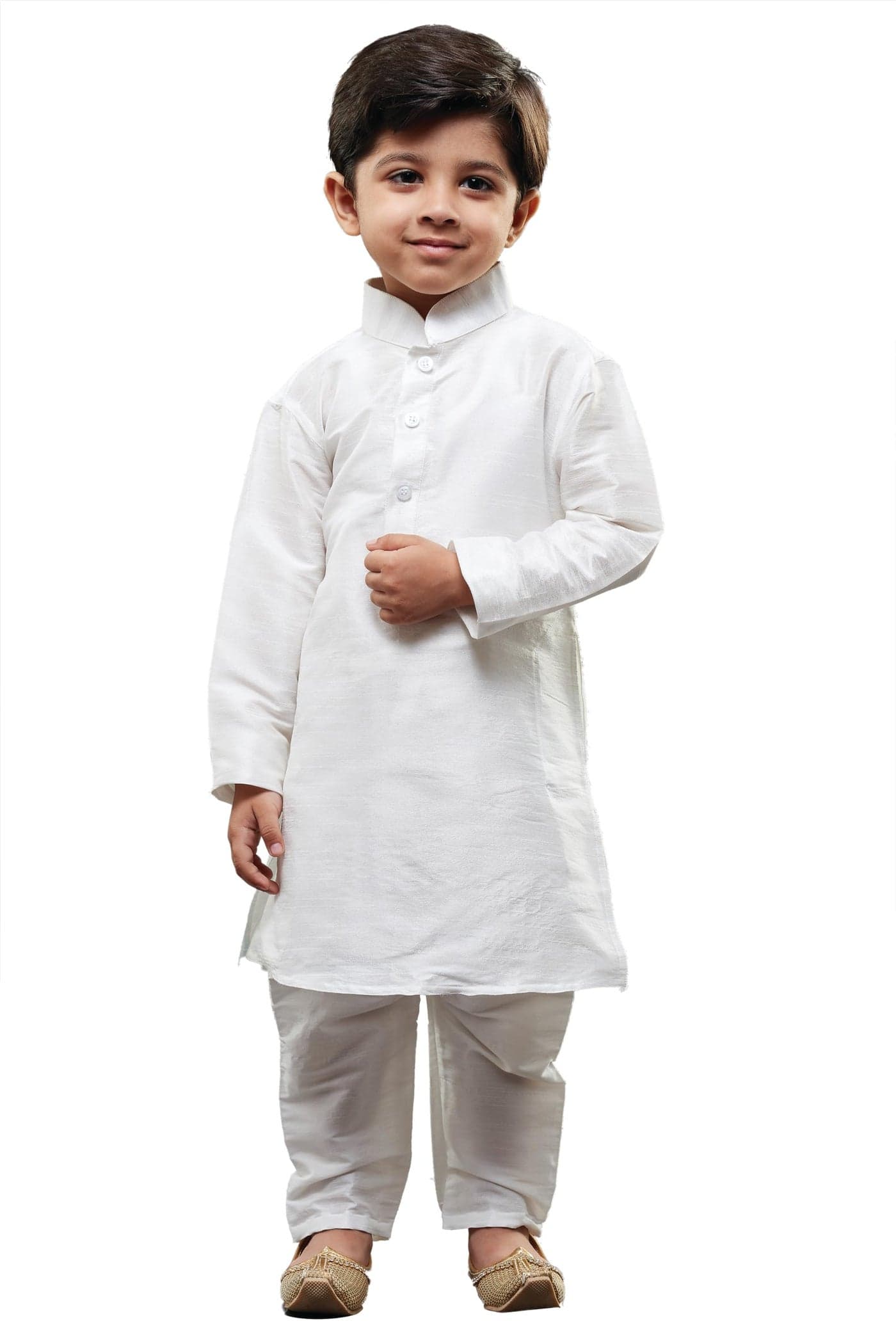 JBN Creation Boys' White Silk Blend Kurta and Pyjama Set_VASBKWH001nPDWH_36
