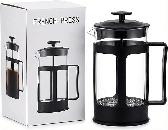 DOPPIO French Press Coffee Maker 600ml – Premium Borosilicate Glass with Stainless Steel Plunger | Manual Coffee & Tea Press | Heat Resistant, Easy to Clean – Black