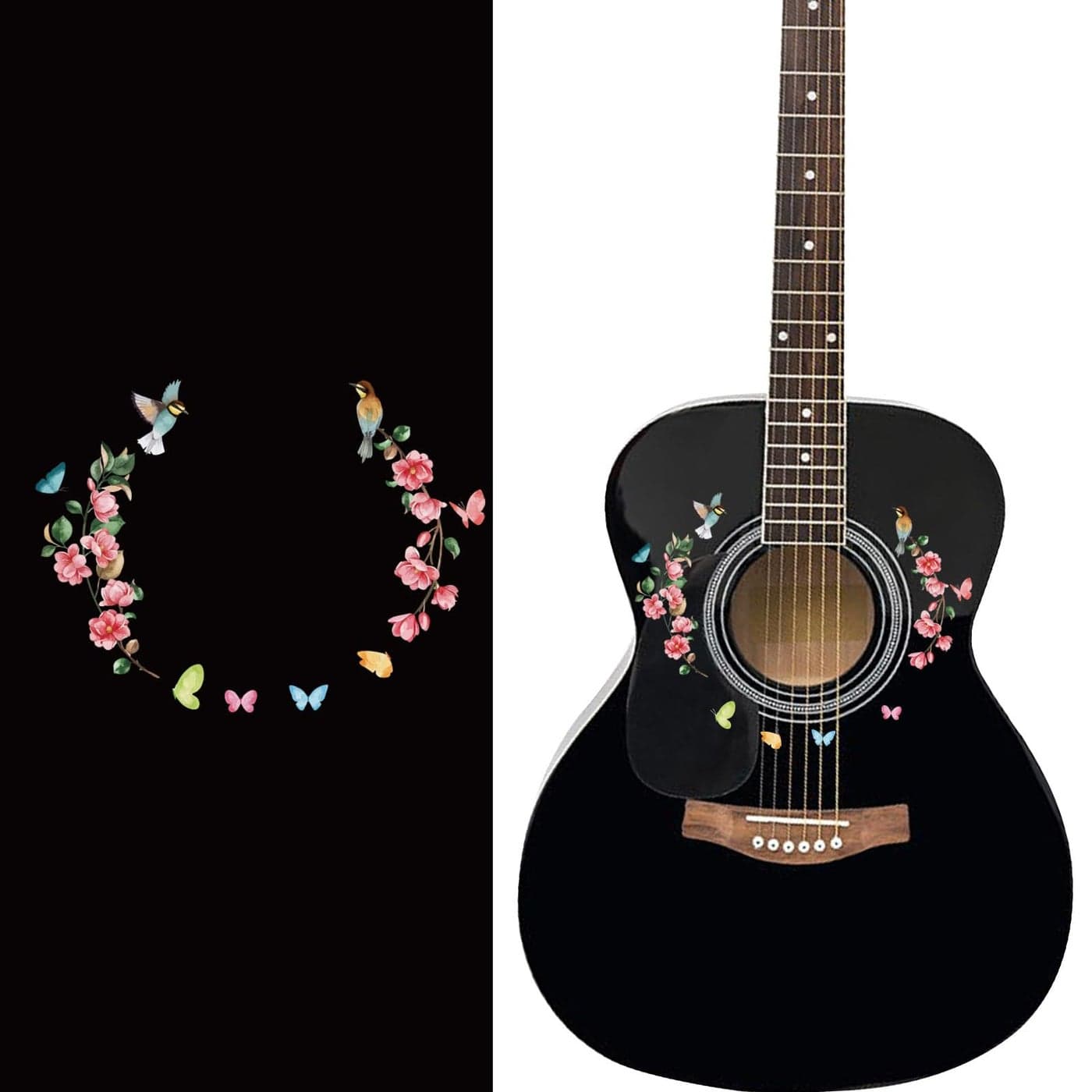 PLIGREAT 2 Pack Guitar Fret Markers Guitar Neck Fretboard Stickers Removable Flower Birds Decal DIY Guitars Decor Gifts for Bands Electric Bass Acoustic Guitars Players String Instrument Decoration