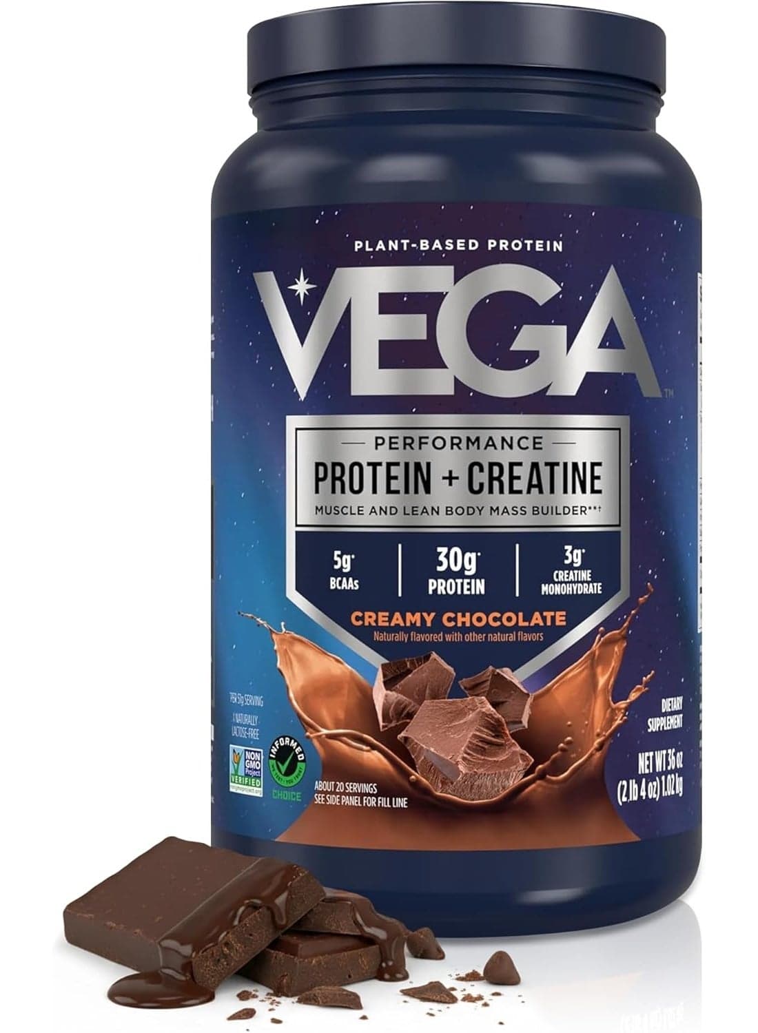 Vega, Plant-Based Performance Protein + Creatine, Creamy Chocolate, 2 lb 4 oz (1.02 kg)