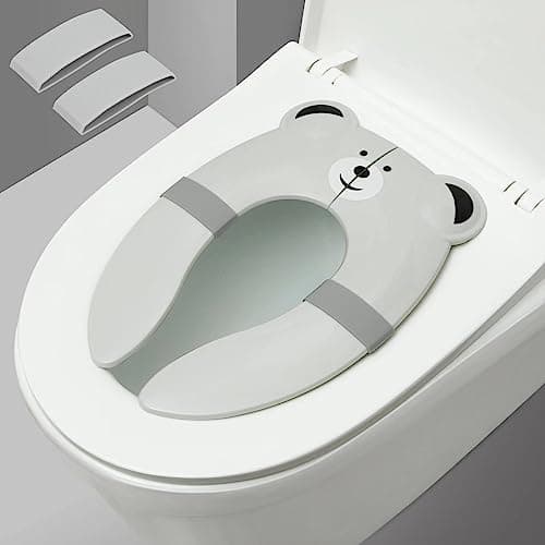 PandaEar Toilet Seat Cover Folding Travel Toilet Seat for Children and Potty Training Portable Silicone Toilet Seat for Toddlers Boys Girls with NonSlip Silicone Pads Grey Bear