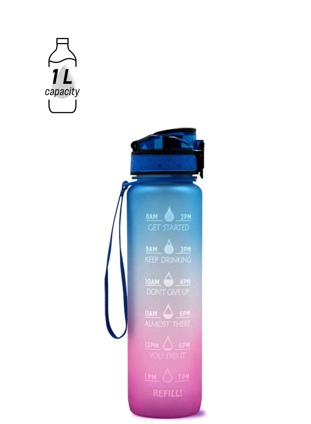 Sports Water Bottle with Time Marker BPA Free Leak proof Portable Reusable Drinking Kettle Fitness Sport 1L Water Jug for Men Women Kids Student to Camping Office School Gym Workout Blue red 29