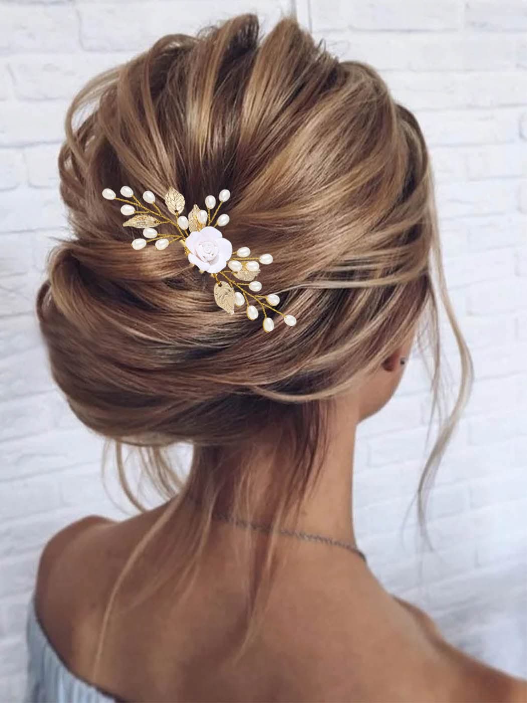 Gorais Flower Bride Wedding Hair Comb Pearl Bridal Hair Pieces Leaf Hair Accessories for Women and Girls bgold