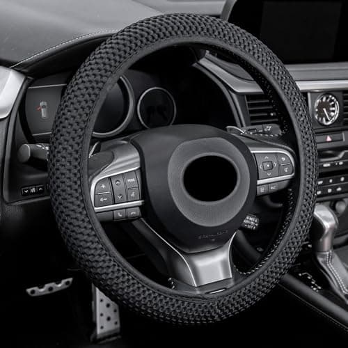 Alpmosn Elastic Stretch Steering Wheel Cover Universal Interior Accessories Steering Wheel Cover for Women Men Breathable Microfiber Ice Silk AntiSlip Odorless Easy CarryBlack