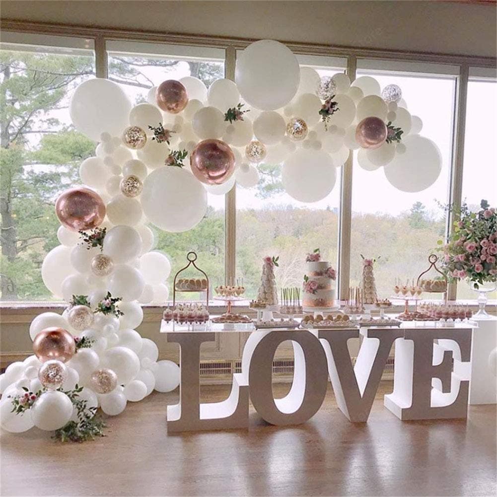 White Balloon Garland Kit with 4D Rose Gold Balloon Confetti Rose Gold Balloons for Wedding Bridal Shower Gender Reveal Baby Shower Birthday Party Decorations Supplies