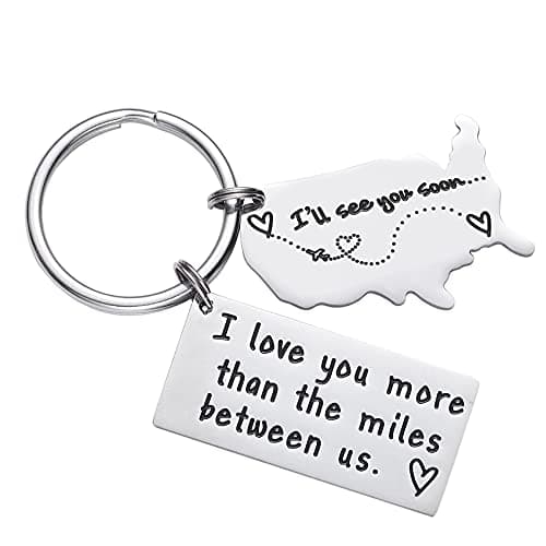LParkin Couple Keychain Long Distance Relationship Gift for Boyfriend Girlfriend - I Love You More Than The Miles Between Us Keyring - Anniversary, Birthday, Valentines Gift