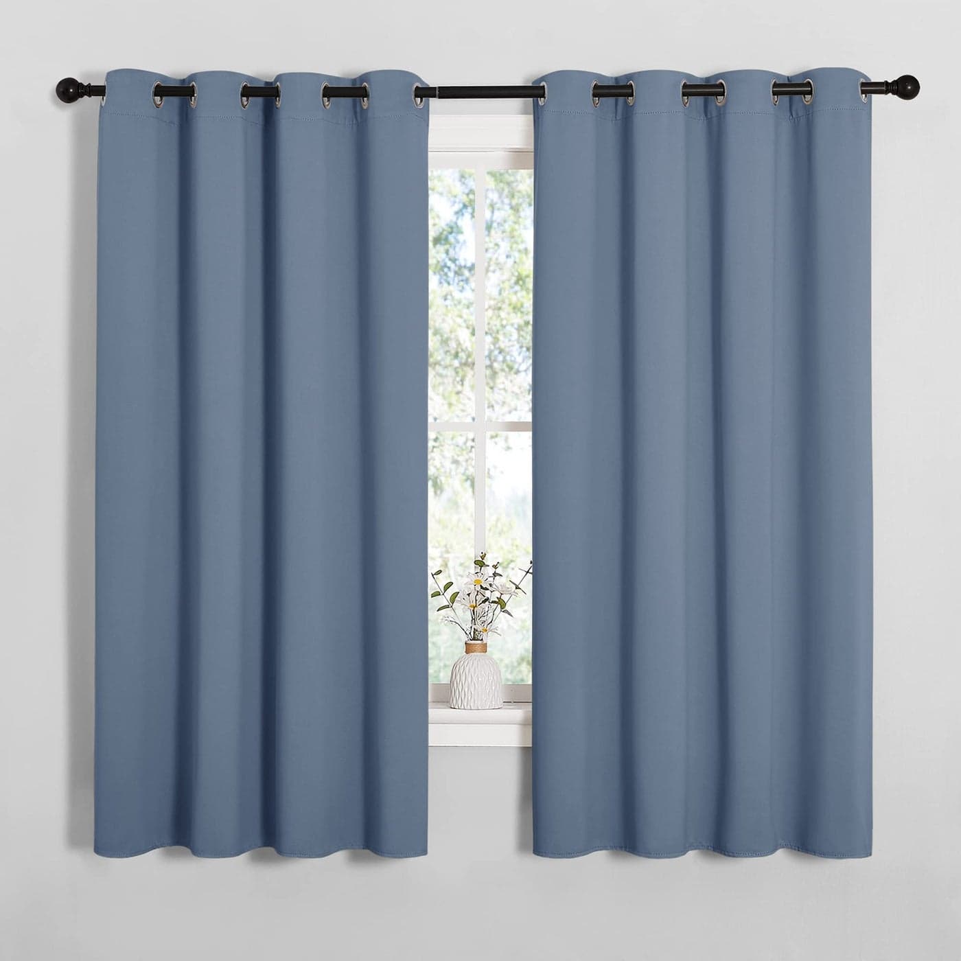 NICETOWN Blackout Curtains for Kitchen Window Sound Heat Cold Reducing Curtains Drapes for Kids Bedroom Home Decoration Draperies Stone Blue 55 Wide x 68 Long 2PCs