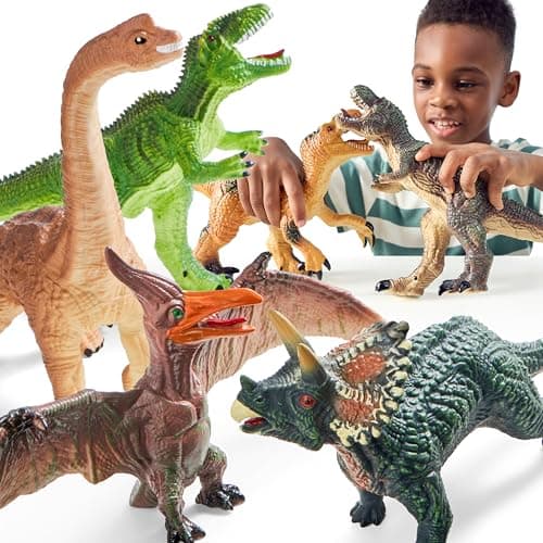 JOYIN Big Dinosaur Toys for Toddlers 6 Piece Large Soft Dinosaur Figures with an Educational Book Jumbo Realistic Toys for Boys and Girls Gift Birthday Easter Gifts for Kids Ages 1 2 3 4 5