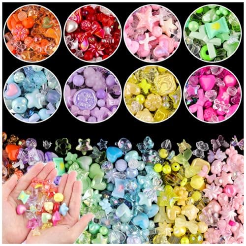 TINKRSTUFF Assorted 500-550PCS Mix Acrylic Beads For Bracelet Making, Flower Bow Butterfly Candy Heart Gummy Bear Kawaii Aesthetic Bead,Cute Beads For Jewelry Making DIY Necklace Keychain Phone Charms