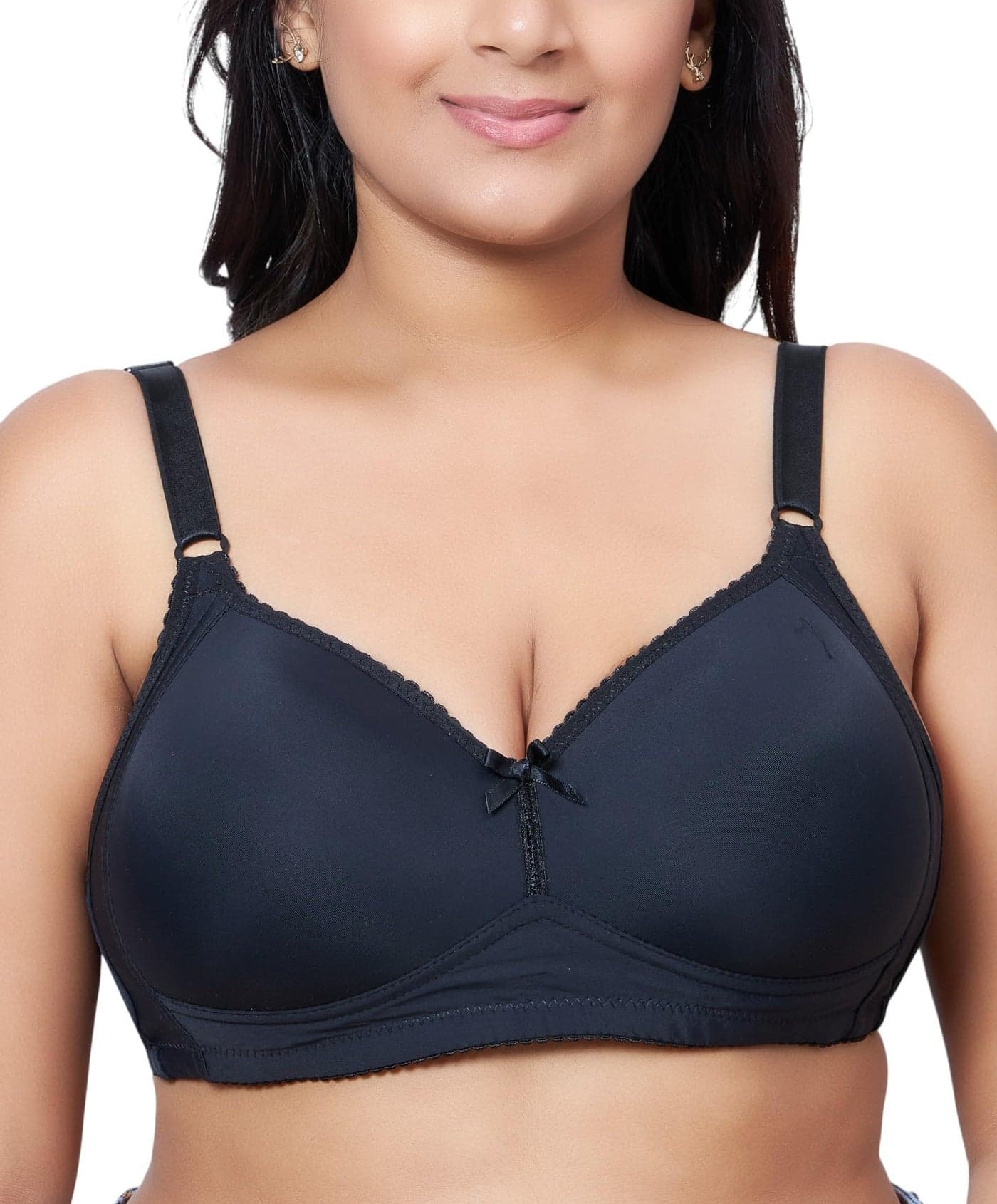 PLUMBURY Women's Polyester Full Coverage Plus Size Padded Everyday Bra, Black,Size 42B
