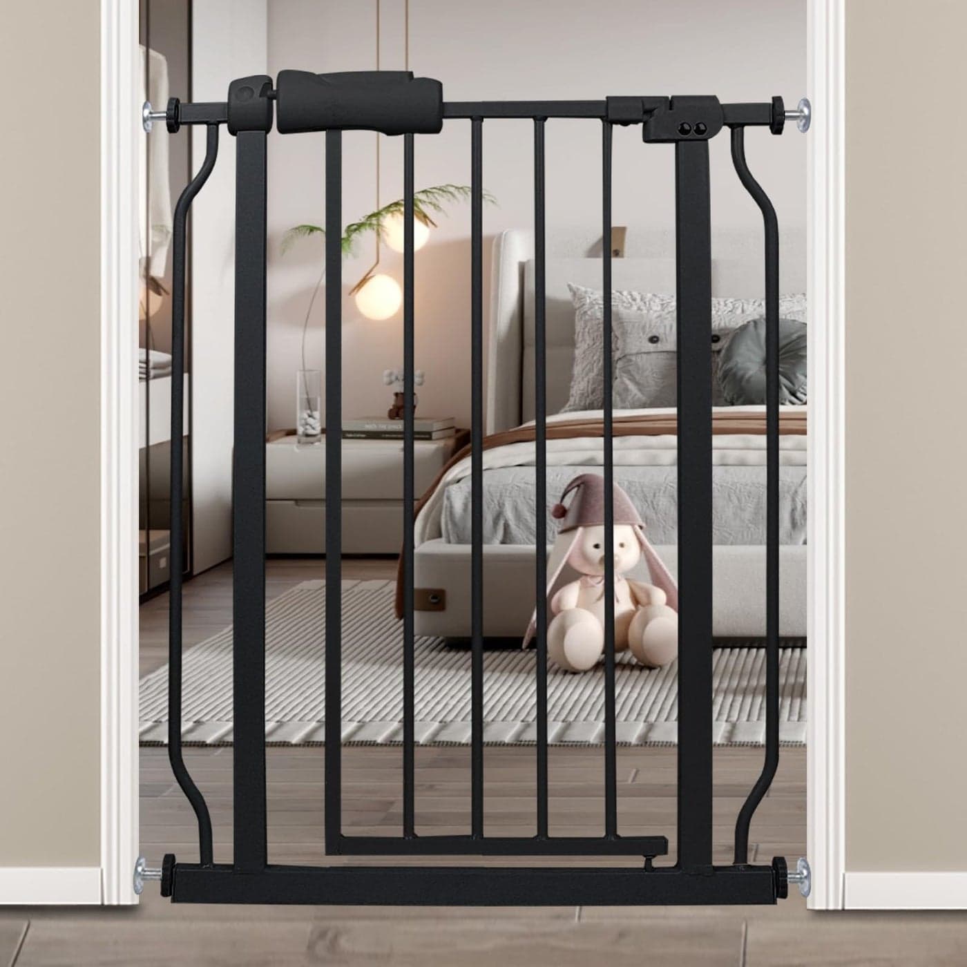 HOOOEN Extra Wide Baby Gate Extra Wide Extra Tall Dog Gates for Stairs Doorways Black Metal Tension Indoor Safety Gates with Pressure Mount 385435 Inch Wide