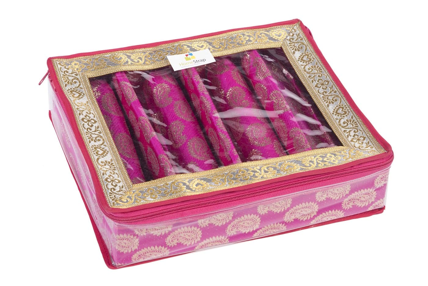 HomeStrap 4 Rod Brocade Design Bangle Storage Box/Chudi Set Organizer (Pink|Pack of 1)