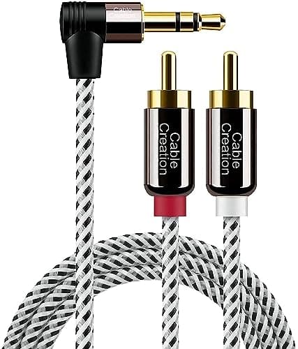 CableCreation 3.5mm to RCA Cable, Angle 3.5mm Male to 2RCA Male Auxiliary Stereo Audio Y Splitter Gold-Plated for Smartphones, MP3, Tablets, Speakers,Home Theater,HDTV,10FT/3M-2PACK