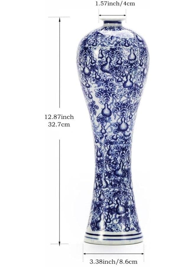 13" China Ceramic Vase Blue And White Porcelain Chinese Handmade Decorative Flower Vase For Living Room, Home Decor, Office, Table Centerpiece