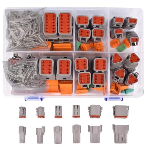 Amliber 174Pcs 12 Kits DT Series DT Connector Kit 2 3 4 6 8 12 Pin Connectors with Size 16 Stamped Contacts for Deutsch Connector IP68 Waterproof Automotive Electrical Connectors Plug