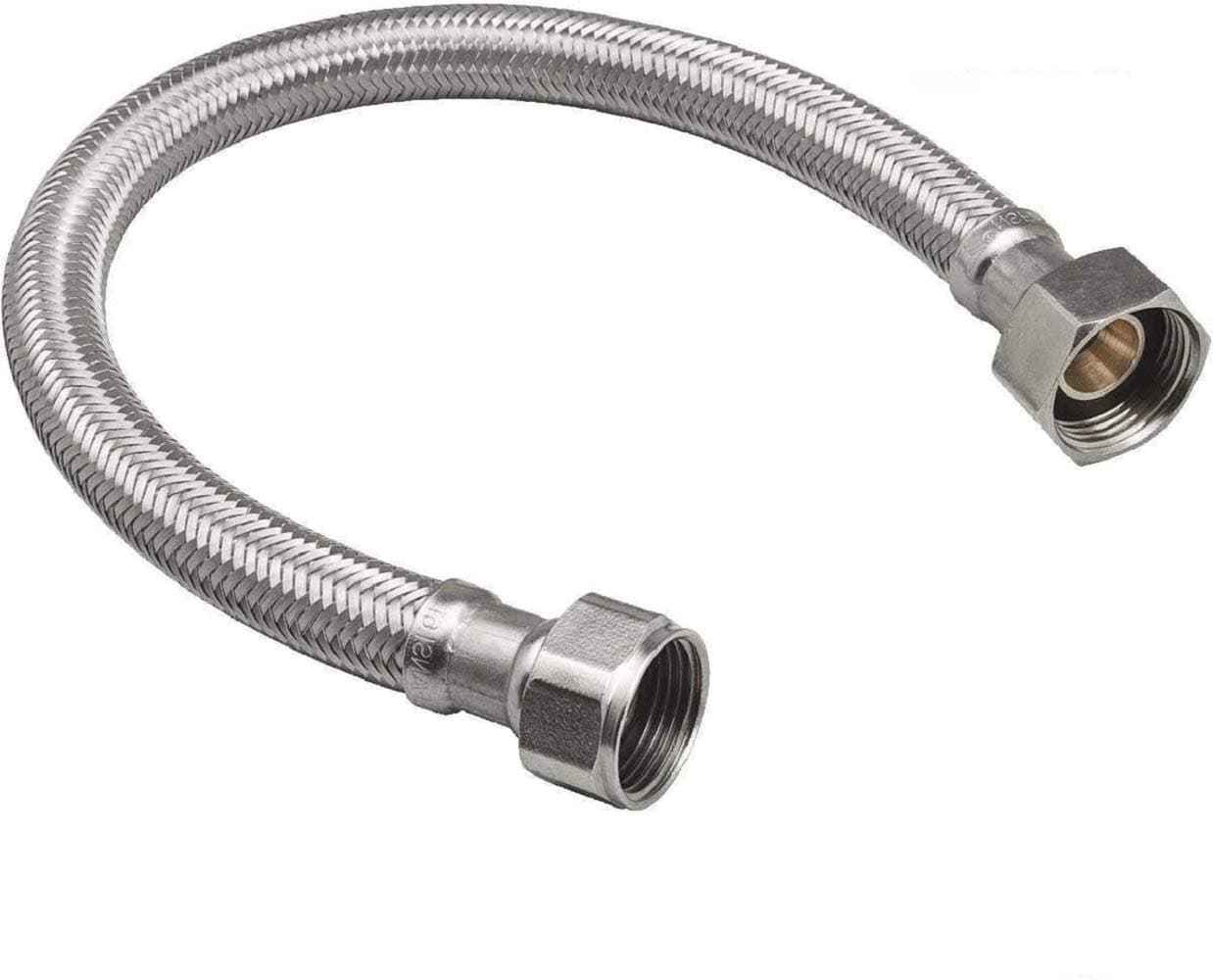 EZ-Fluid 15-Inch Braided Flexible Stainless Steel Water Heater Connector For Female Iron Water Pipes Fitting, 3/4-Inch FIP x 3/4-Inch FIP