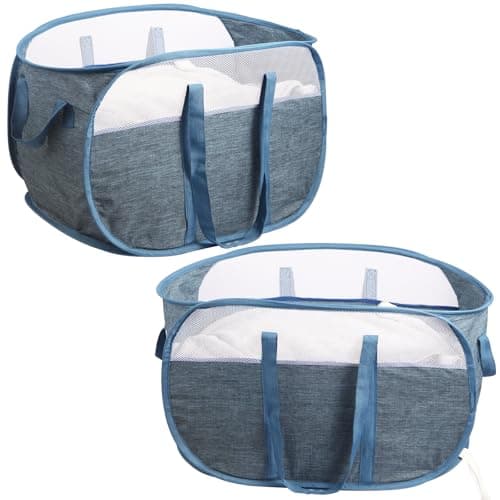 2 Pcs Collapsible Laundry Baskets Tear Proof Pop Up Laundry Hamper with Dual Handles Durable Foldable Laundry Basket Easy to Carry Laundry Hamper for Home Laundry Room Bedroom Dorm Travel Blue